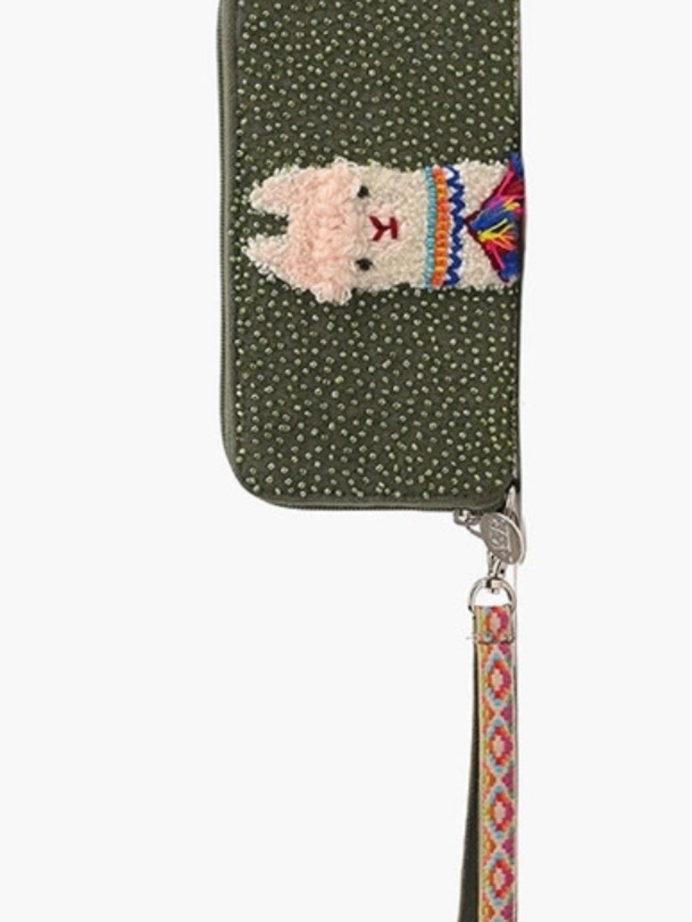 America & Beyond Beaded Llama Wristlet Wallet in Dark Green -NWT